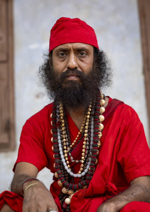 Portrait of a hindu guru in red clothing, Dhaka Division, Dhaka, Bangladesh