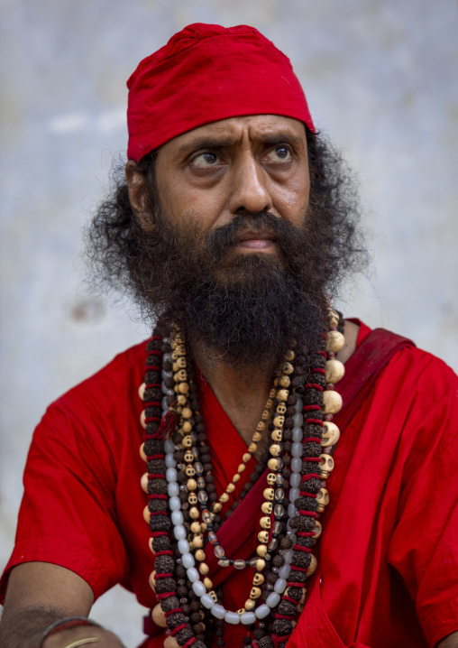 Portrait of a hindu guru in red clothing, Dhaka Division, Dhaka, Bangladesh