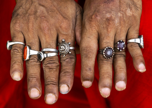 Bangladeshi hindu guru wearing rings, Dhaka Division, Dhaka, Bangladesh