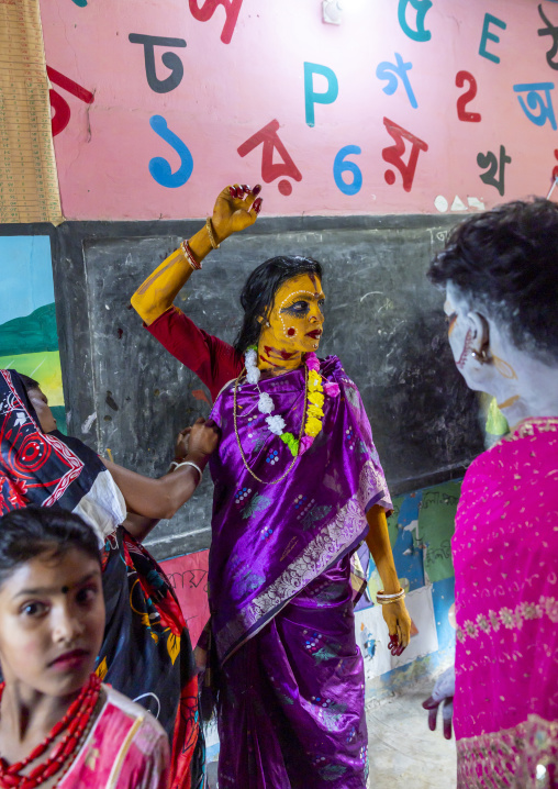 Devotee dressing in a school for Charak Puja hindu festival, Sylhet Division, Kamalganj, Bangladesh