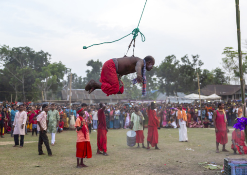 Body suspension with hooks during Charak Puja hindu festival, Sylhet Division, Kamalganj, Bangladesh