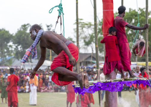 Body suspension with hooks during Charak Puja hindu festival, Sylhet Division, Kamalganj, Bangladesh