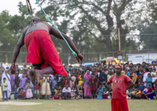 Body suspension with hooks during Charak Puja hindu festival, Sylhet Division, Kamalganj, Bangladesh
