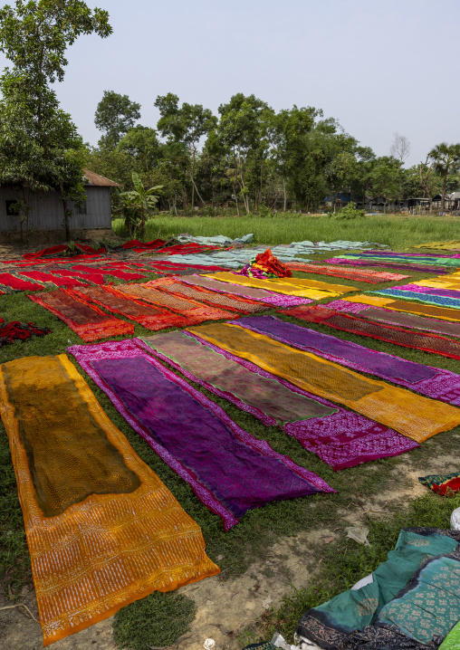 Fabrics drying under the sun in a batik factory, Chittagong Division, Comilla, Bangladesh