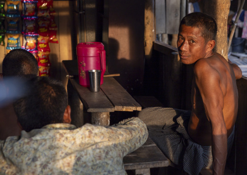Marma ethnic group men in a bar, Chittagong Division, Rowangchhari, Bangladesh