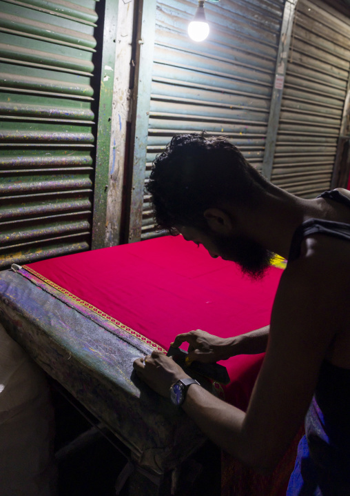 Block printing workshop in Dhaka New Market, Dhaka Division, Dhaka, Bangladesh