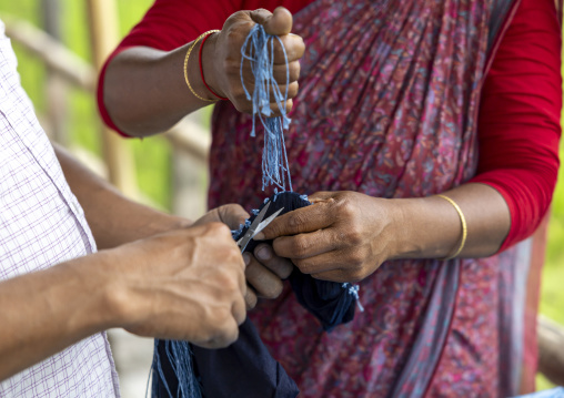 Shawl made with indigo tie-dye resist dyeing technique in Living Blue, Rangpur Division, Goalpara, Bangladesh
