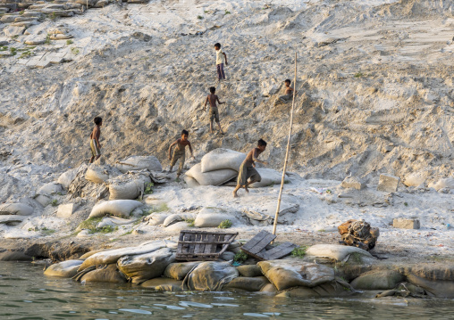 Bangladeshi boys playing on the riberbank, Rajshahi Division, Rajshahi, Bangladesh