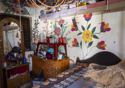 Traditional colorful wall painting in a bangladeshi house, Rajshahi Division, Tikoil, Bangladesh