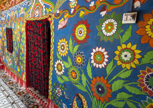Traditional colorful wall painting in a bangladeshi house, Rajshahi Division, Tikoil, Bangladesh