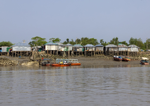 Stilt houses raised on piles, Khulna Division, Mongla, Bangladesh