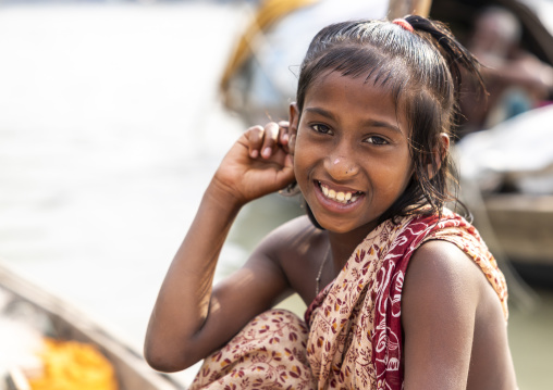 Smiling river gypsy girl living on a boat , Barisal Division, Barisal, Bangladesh