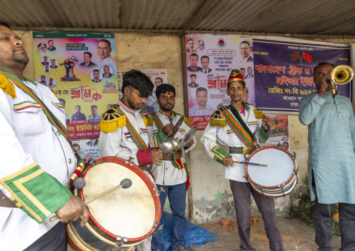 Bangladeshi marching band playing in the street, Dhaka Division, Dhaka, Bangladesh