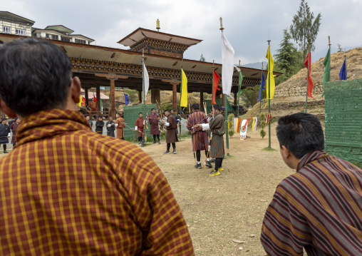 Bhutanese archers on an archery range, Chang Gewog, Thimphu, Bhutan
