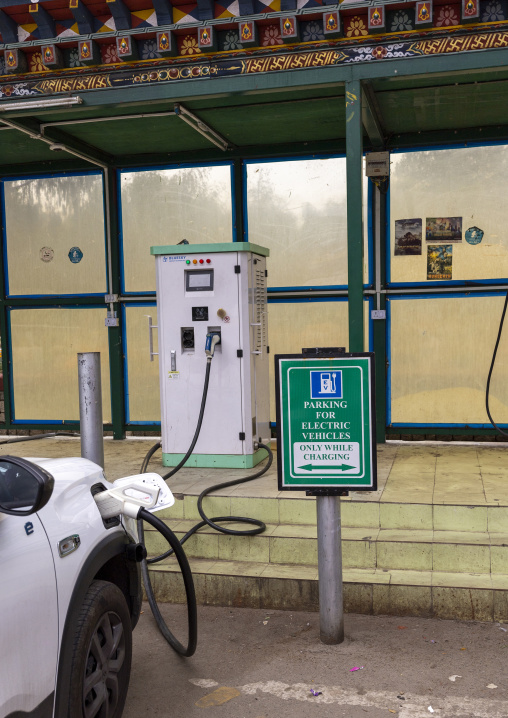Electric car charging station, Chang Gewog, Thimphu, Bhutan