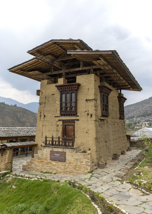 Bhutanese traditional adobe house, Wangchang Gewog, Paro, Bhutan