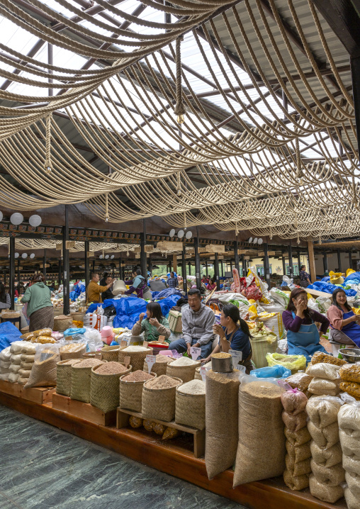 Rice for sale in Kaja Throm Centenary farmers market, Chang Gewog, Thimphu, Bhutan