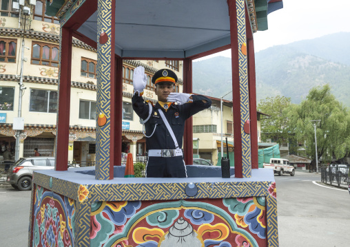 A traffic policeman at a circle road, Chang Gewog, Thimphu, Bhutan