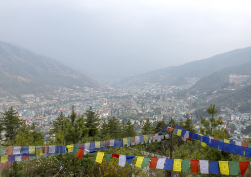 Prayer flags on a hill over the town, Chang Gewog, Thimphu, Bhutan