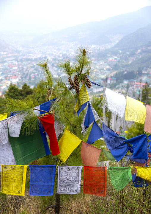 Prayer flags on a hill over the town, Chang Gewog, Thimphu, Bhutan