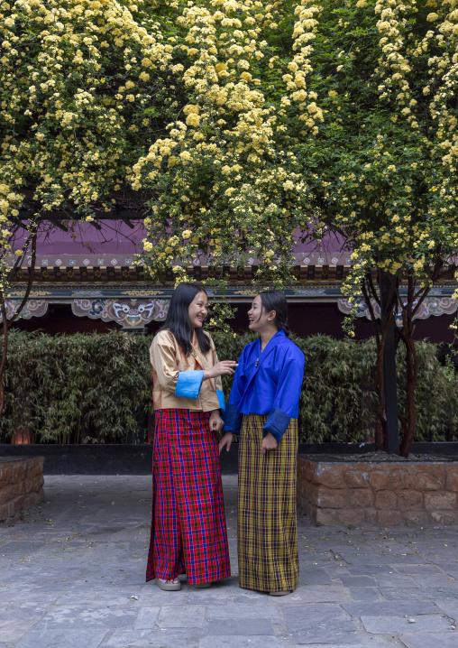 Bhutanese teenage girls in the street, Chang Gewog, Thimphu, Bhutan