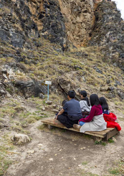Bhutanese people meditating in the mountain, Paro, Drakarpo, Bhutan