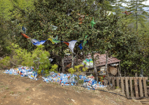 Plastic bottles collected in Kuenselphodrang Nature Park, Chang Gewog, Thimphu, Bhutan