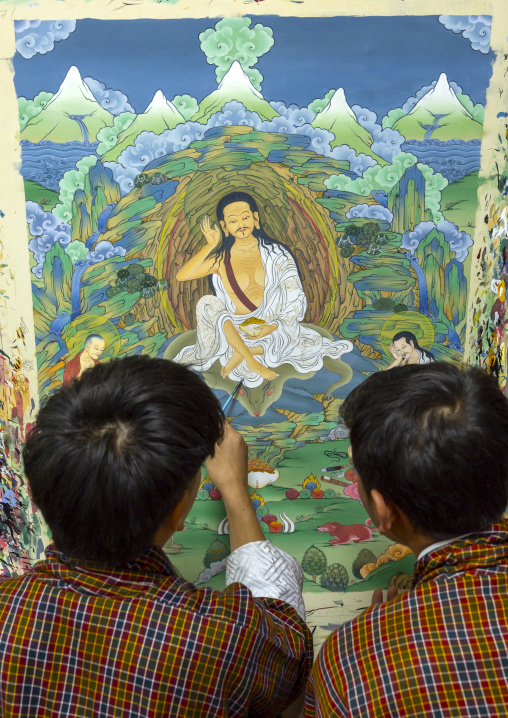 LhaZo art of painting of a thangka in Zorig Chosum, Chang Gewog, Thimphu, Bhutan