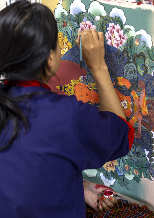 LhaZo art of painting of a thangka in Zorig Chosum, Chang Gewog, Thimphu, Bhutan