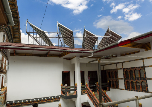 Solar panels at the Institute of Zorig Chosum, Chang Gewog, Thimphu, Bhutan