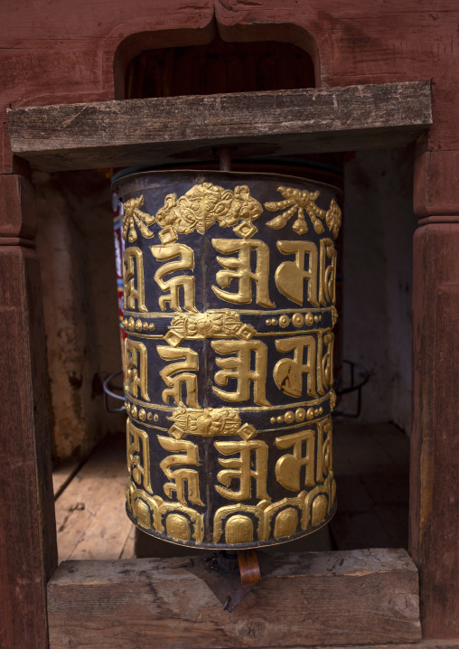 Drakarpo monastery prayer wheels, Paro, Drakarpo, Bhutan