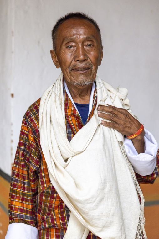 Portrait of a bhutanese old man in Punakha Dzong, Punakha dzongkhag, Punakha, Bhutan