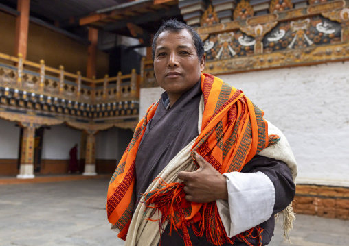 Portrait of a bhutanese man in Punakha Dzong, Punakha dzongkhag, Punakha, Bhutan