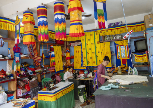 Shop selling thangkas and offerings for temples, Thedtsho Gewog, Wangdue Phodrang, Bhutan
