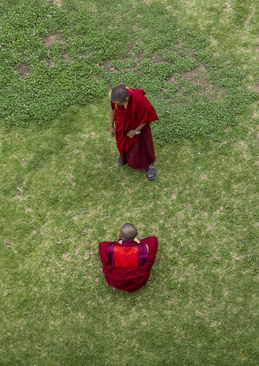 Bhutanese novices monks debating in Nyenzer Lhakhang, Thedtsho Gewog, Wangdue Phodrang, Bhutan