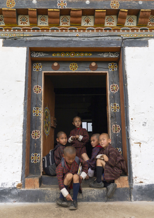 Bhutanese novices monks in Nyenzer Lhakhang, Thedtsho Gewog, Wangdue Phodrang, Bhutan
