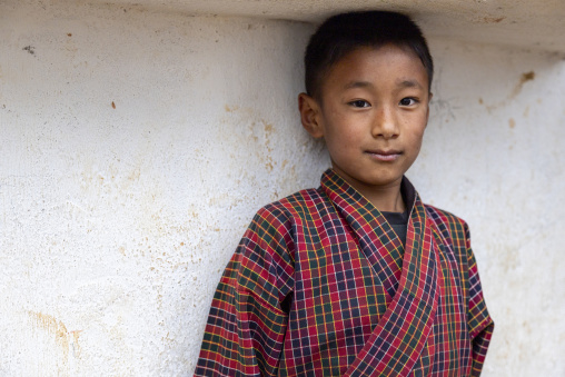 Portrait of a bhutanese boy in Rubesa Primary School, Wangdue Phodrang, Rubesagewog, Bhutan