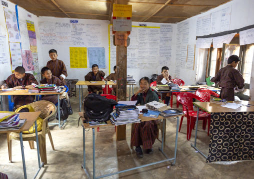 Bhutanese pupils in Rubesa Primary School classroom, Wangdue Phodrang, Rubesagewog, Bhutan