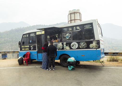 Foof truck selling local food, Wangchang Gewog, Paro, Bhutan