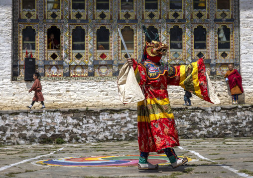 Mask dancer at the annual Ura Yakchoe festival, Bumthang, Ura, Bhutan