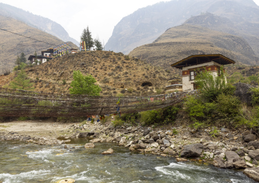 Old iron chain bridge of Tachog Lhakhang monastery, Wangchang Gewog, Paro, Bhutan