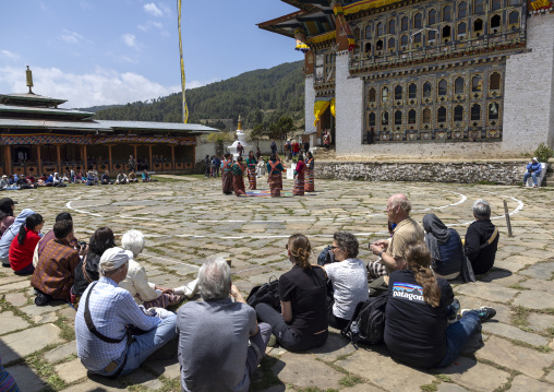 Tourists attending Ura Yakchoe annual festival, Bumthang, Ura, Bhutan
