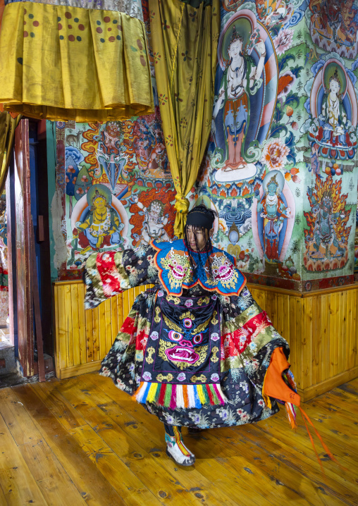 Preparation of the dance of the hats in Ura Yakchoe festival, Bumthang, Ura, Bhutan