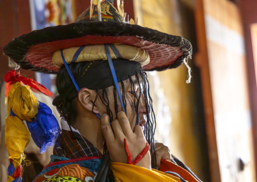 Preparation of the dance of the hats in Ura Yakchoe festival, Bumthang, Ura, Bhutan