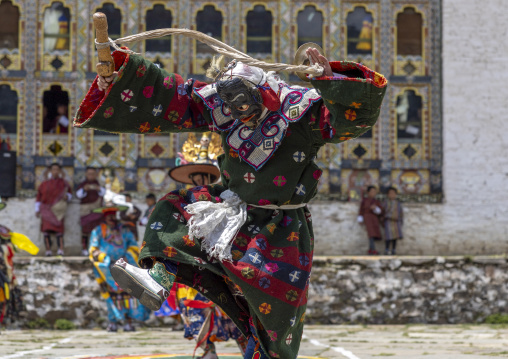 Dance of the hats during Ura Yakchoe festival, Bumthang, Ura, Bhutan