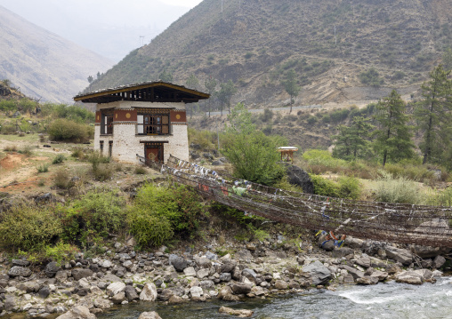 Old iron chain bridge of Tachog Lhakhang monastery, Wangchang Gewog, Paro, Bhutan
