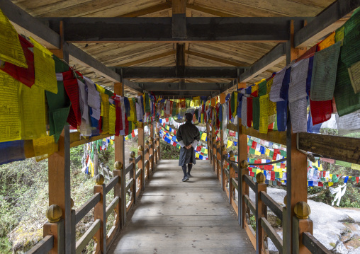 Tang Chhu River bridge decorated with prayer flags, Bumthang, Mo Chhu, Bhutan