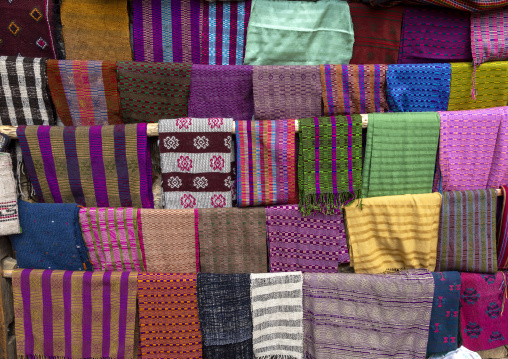 Hand woven fabrics for sale, Bumthang, Ogyen Choling, Bhutan