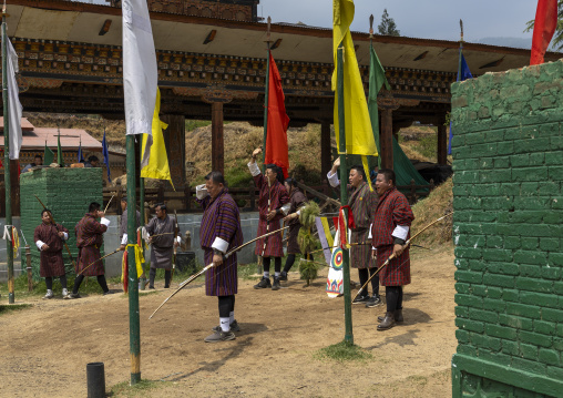 Bhutanese archers on an archery range, Wangchang Gewog, Paro, Bhutan