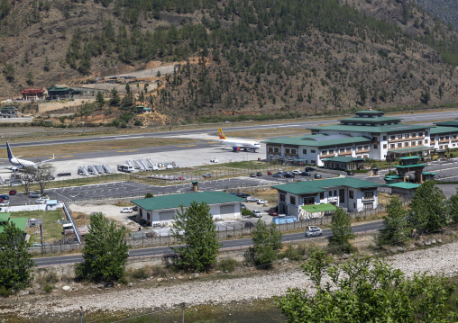 High angle view of the International airport, Wangchang Gewog, Paro, Bhutan